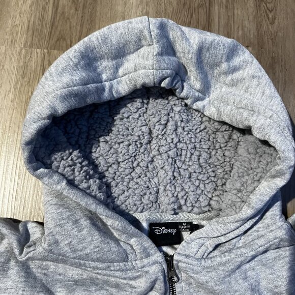 NWOT Disney Mickey Mouse Gray Zip-Up Hoodie W Sherpa Lining & Embroidered Logo - Picture 5 of 10